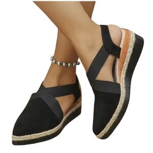 NWT Black Espadrille Wedge Sandals Size 10 | Coastal Euro Summer Vacationcore